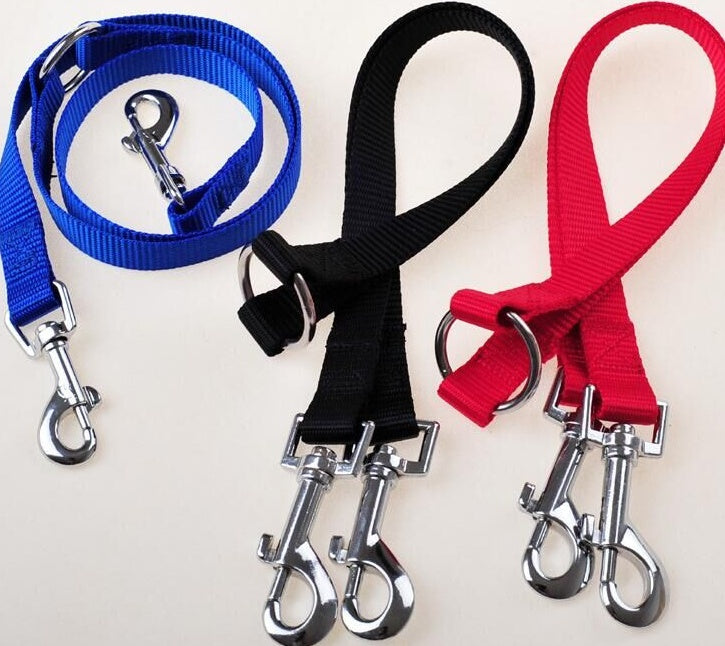 KFX-6045629 Double Dog Walking Leash Coupler - Nylon, Adjustable Lengths in Purple, Red, Blue, Black