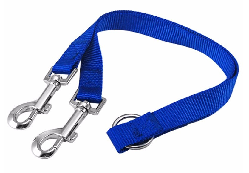KFX-6045629 Double Dog Walking Leash Coupler - Nylon, Adjustable Lengths in Purple, Red, Blue, Black