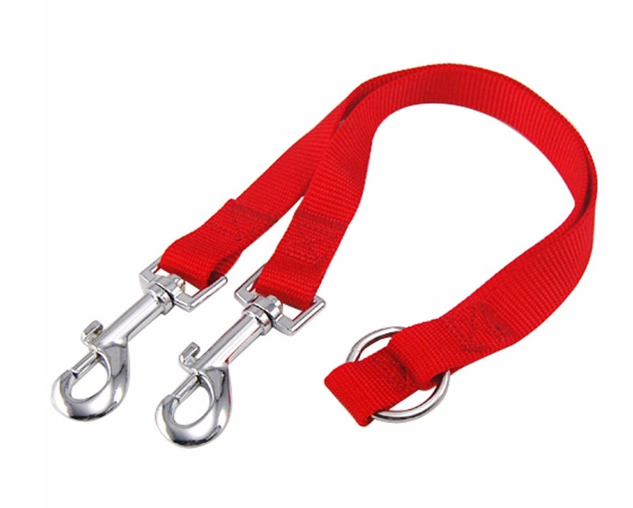 KFX-6045629 Double Dog Walking Leash Coupler - Nylon, Adjustable Lengths in Purple, Red, Blue, Black