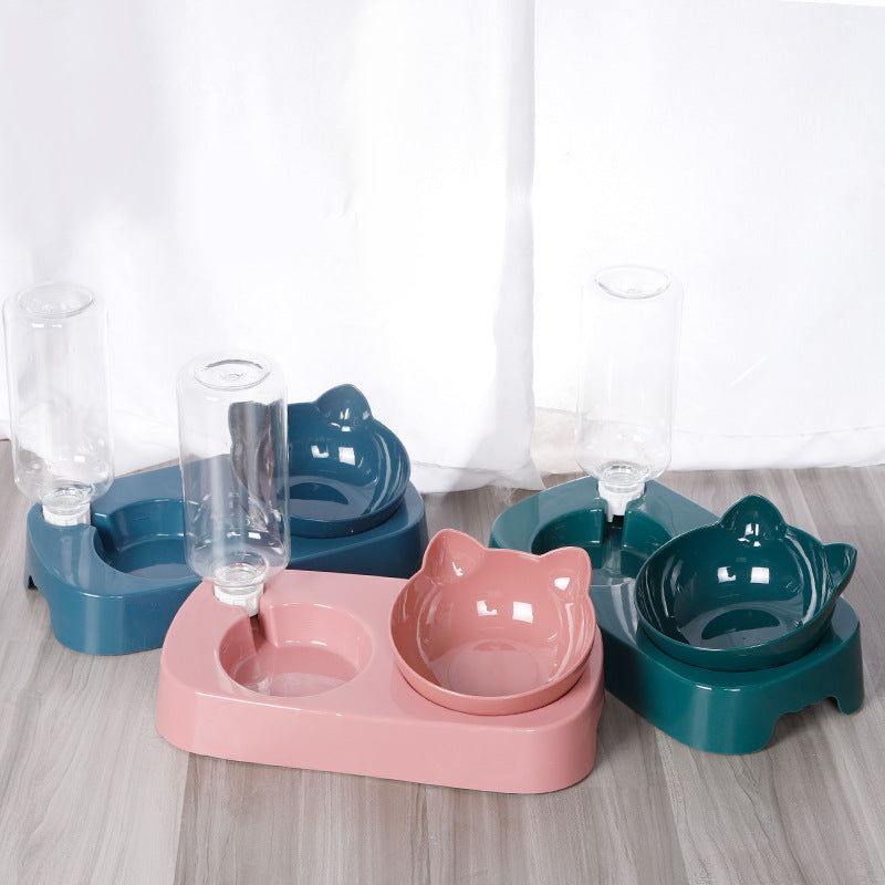 KFX-6046013 Floating Double Cat Bowl with Kettle - Non-Slip Design, Available in Blue, Pink, Green