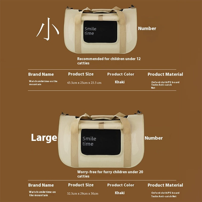 KFX-6048061 Lightweight Portable Pet Diaper Bag Crossbody for Cats in Khaki and Pink Options