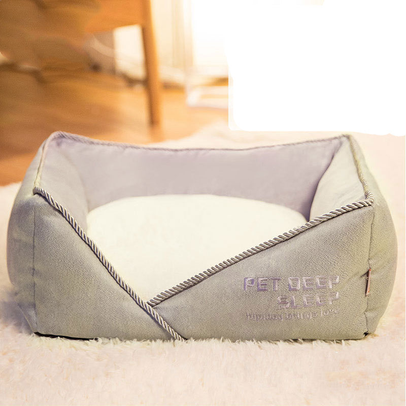 KFX-6049853 Embroidered Square Nest Cat Litter Mat with Beveled Edges and High Elastic Filling