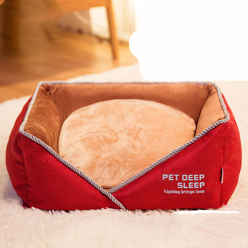KFX-6049853 Embroidered Square Nest Cat Litter Mat with Beveled Edges and High Elastic Filling