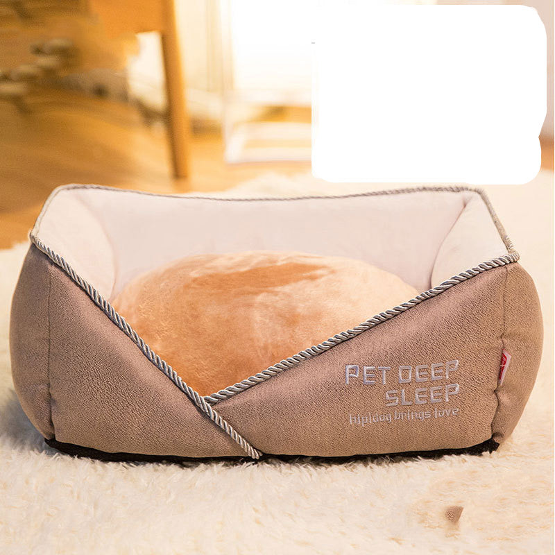 KFX-6049853 Embroidered Square Nest Cat Litter Mat with Beveled Edges and High Elastic Filling