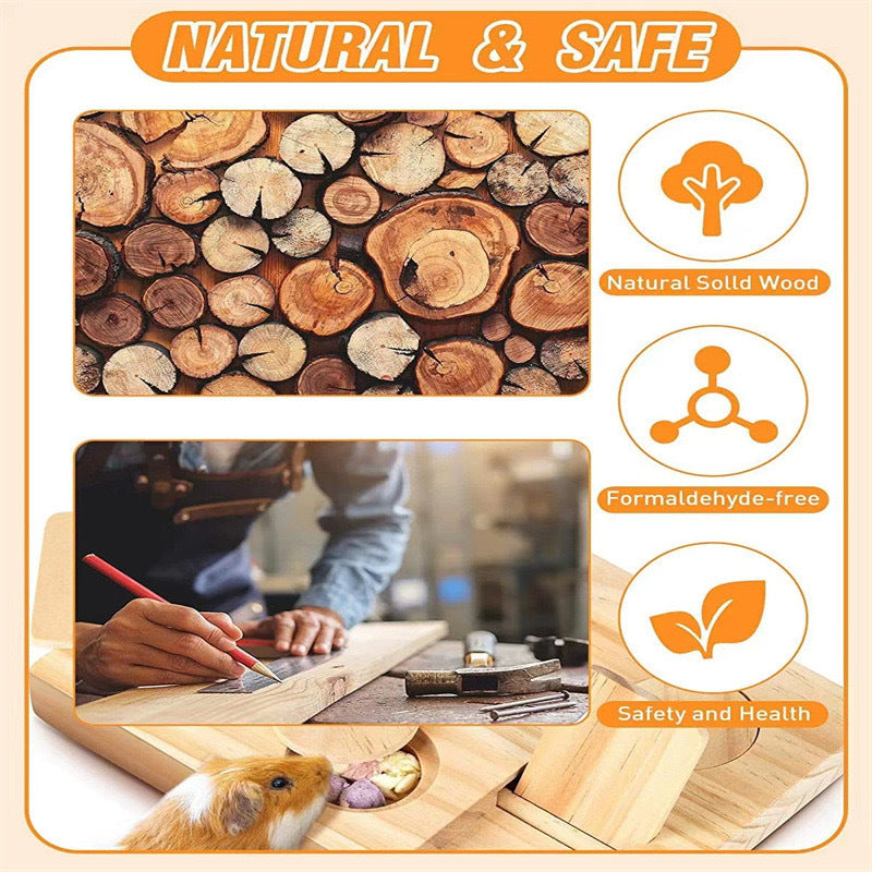 KFX-6051773 Wooden Hamster Feeder and Snack Dispenser for Small Pets