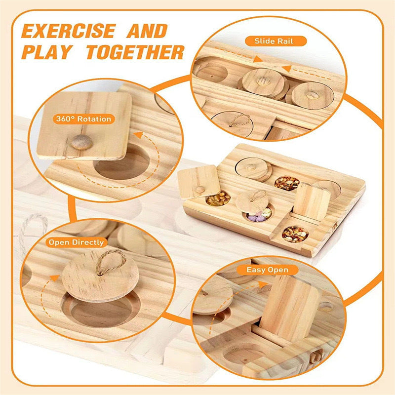 KFX-6051773 Wooden Hamster Feeder and Snack Dispenser for Small Pets