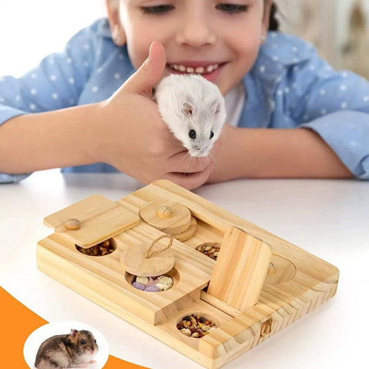 KFX-6051773 Wooden Hamster Feeder and Snack Dispenser for Small Pets