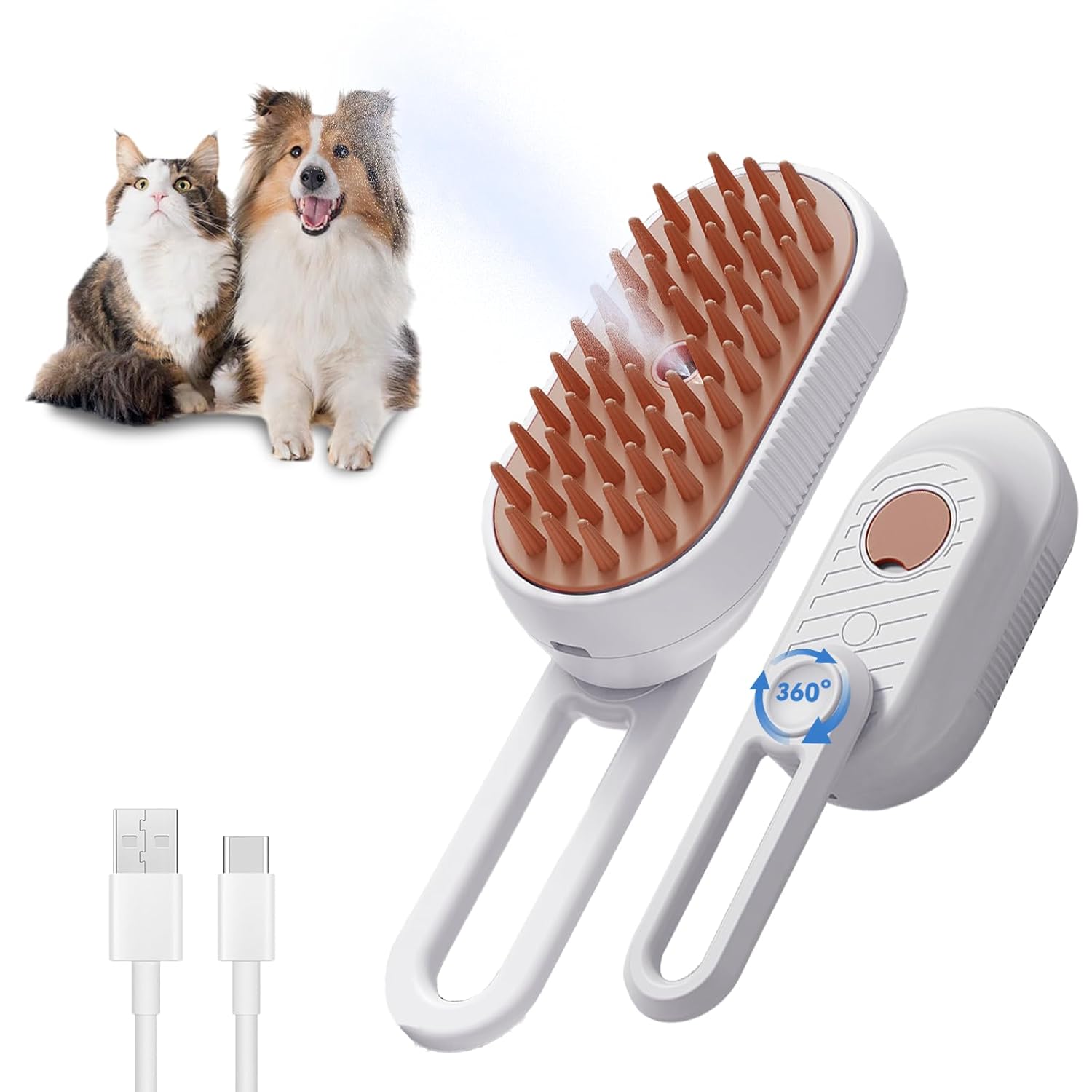KFX-6054845 3-in-1 Cat Steam Brush with Foldable Handle for Shedding, Cleaning, and Massage – Suitable for Cats and Dogs