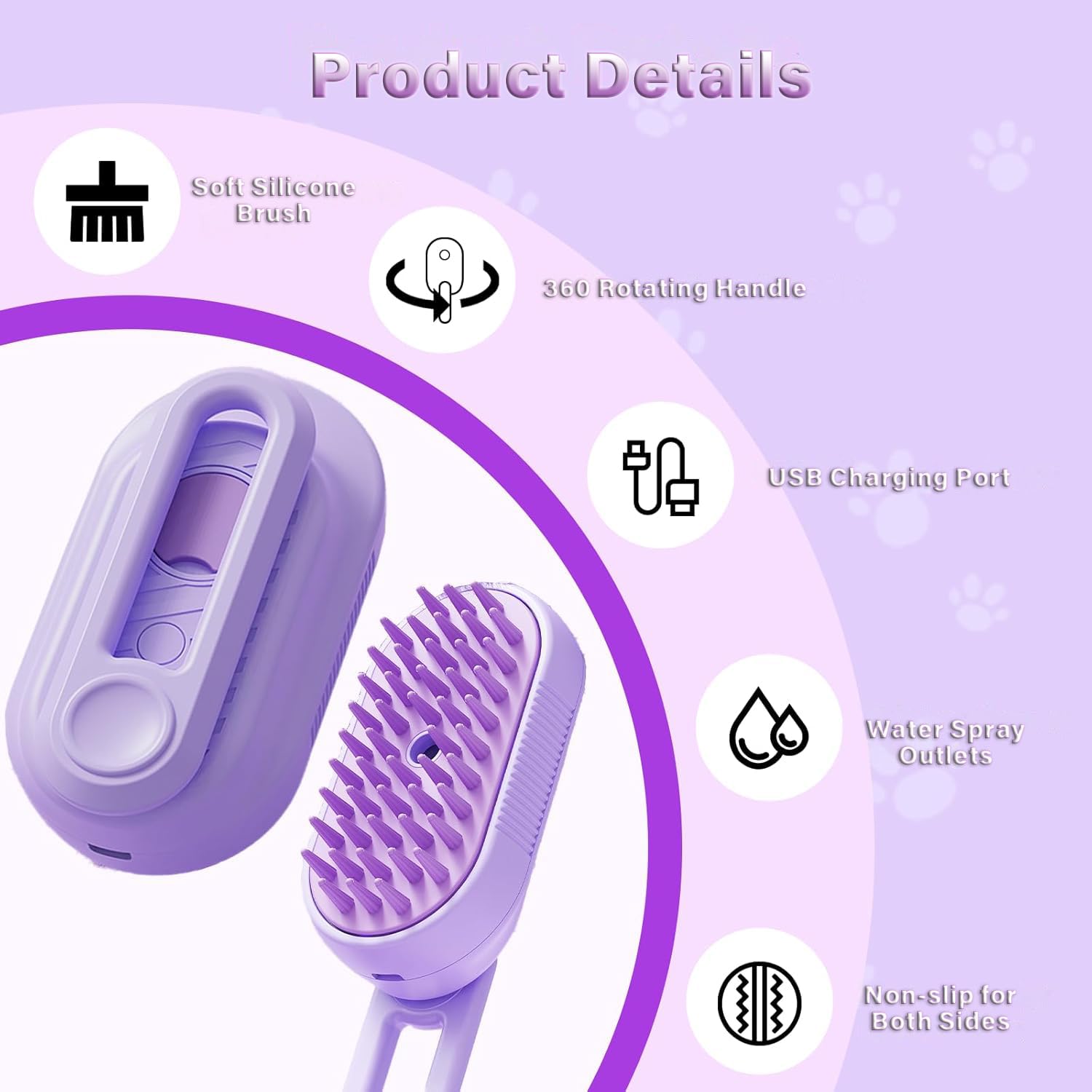KFX-6054845 3-in-1 Cat Steam Brush with Foldable Handle for Shedding, Cleaning, and Massage – Suitable for Cats and Dogs