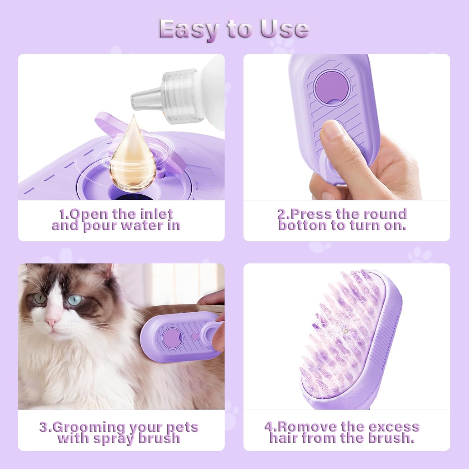 KFX-6054845 3-in-1 Cat Steam Brush with Foldable Handle for Shedding, Cleaning, and Massage – Suitable for Cats and Dogs