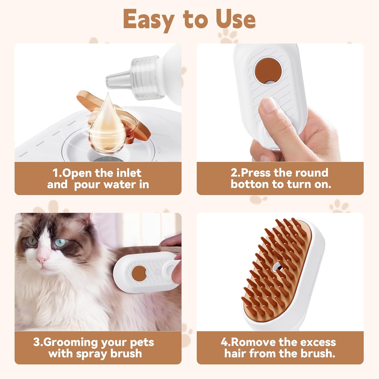 KFX-6054845 3-in-1 Cat Steam Brush with Foldable Handle for Shedding, Cleaning, and Massage – Suitable for Cats and Dogs