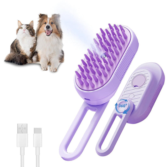 KFX-6054845 3-in-1 Cat Steam Brush with Foldable Handle for Shedding, Cleaning, and Massage – Suitable for Cats and Dogs