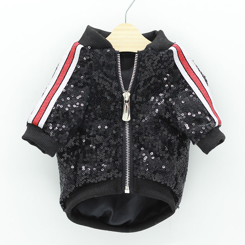 KFX-6056125 Sequin Patchwork Jacket for Pets - Summer Two-Legged Coat, Polyester Material