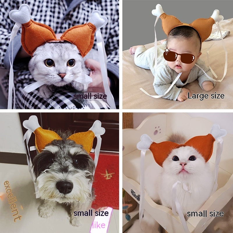KFX-6056381 Funny Chicken Leg Pet Headband for Dogs and Cats - Felt Cloth Headdress for Birthdays and New Year's