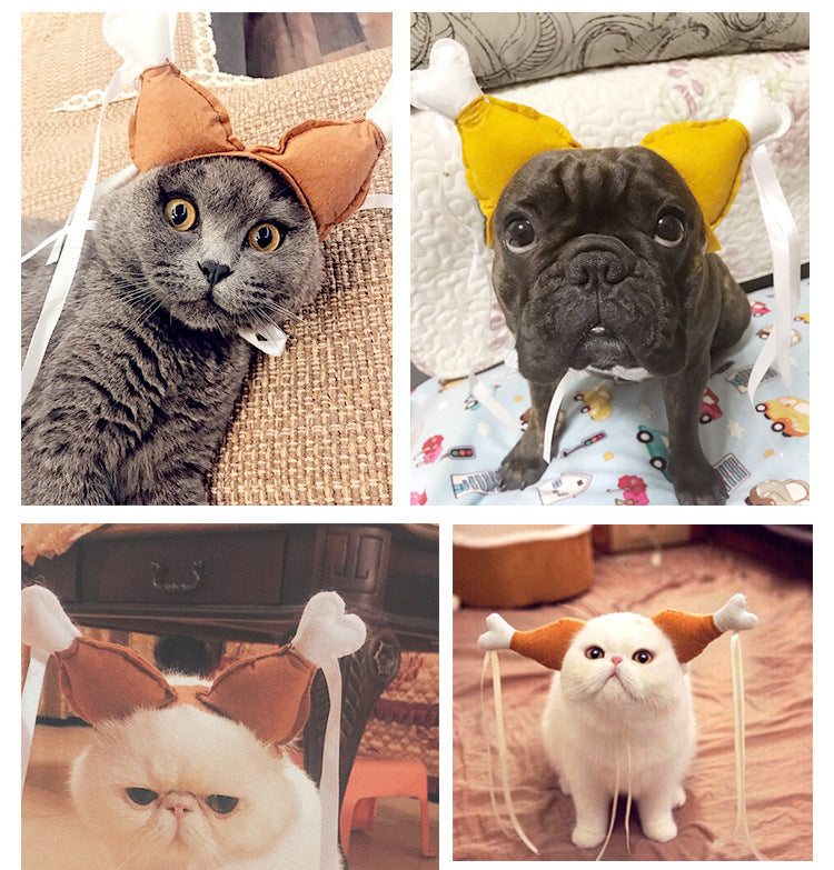KFX-6056381 Funny Chicken Leg Pet Headband for Dogs and Cats - Felt Cloth Headdress for Birthdays and New Year's
