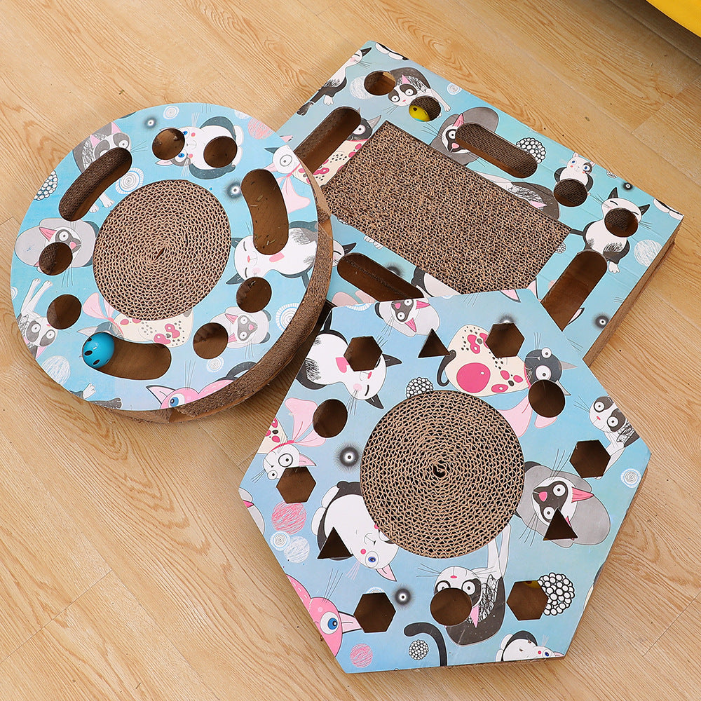KFX-6057533 Hexagonal Corrugated Cat Scratcher with Combination Play Plate - Durable PP Resin, 38x33x6cm