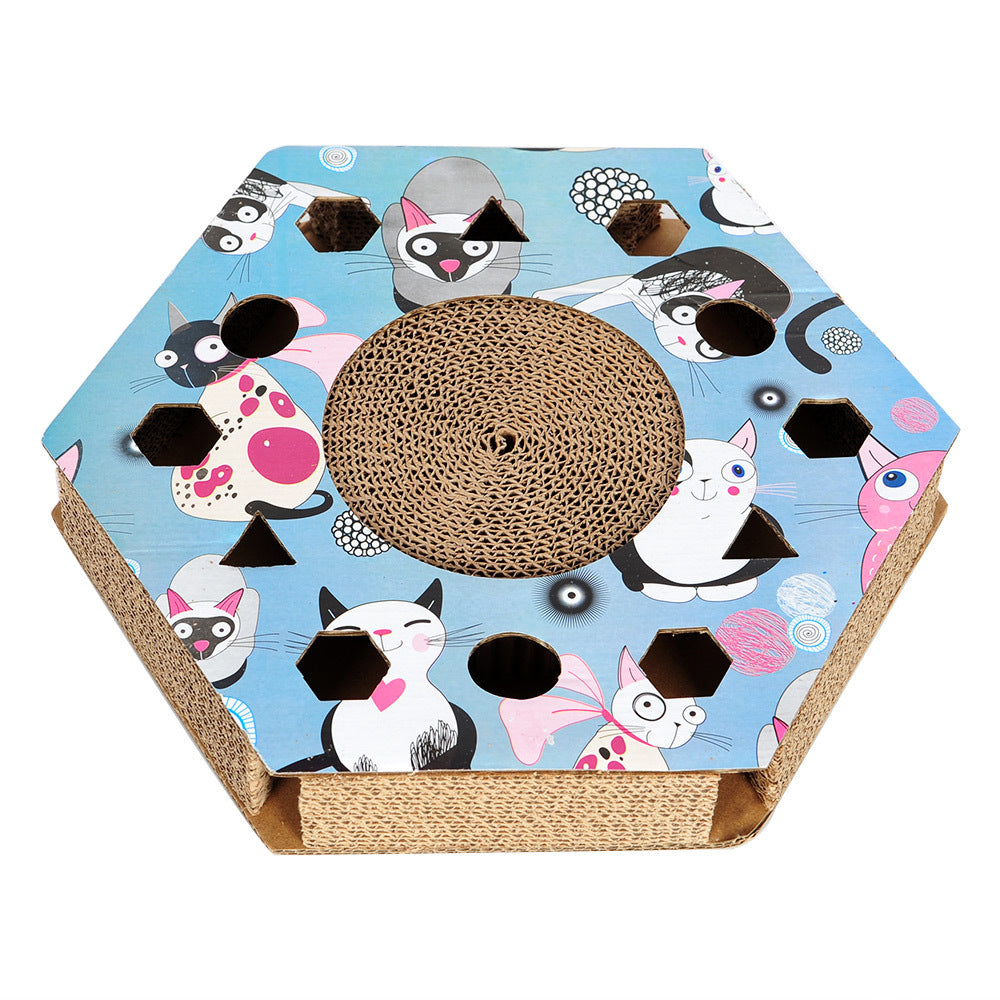 KFX-6057533 Hexagonal Corrugated Cat Scratcher with Combination Play Plate - Durable PP Resin, 38x33x6cm