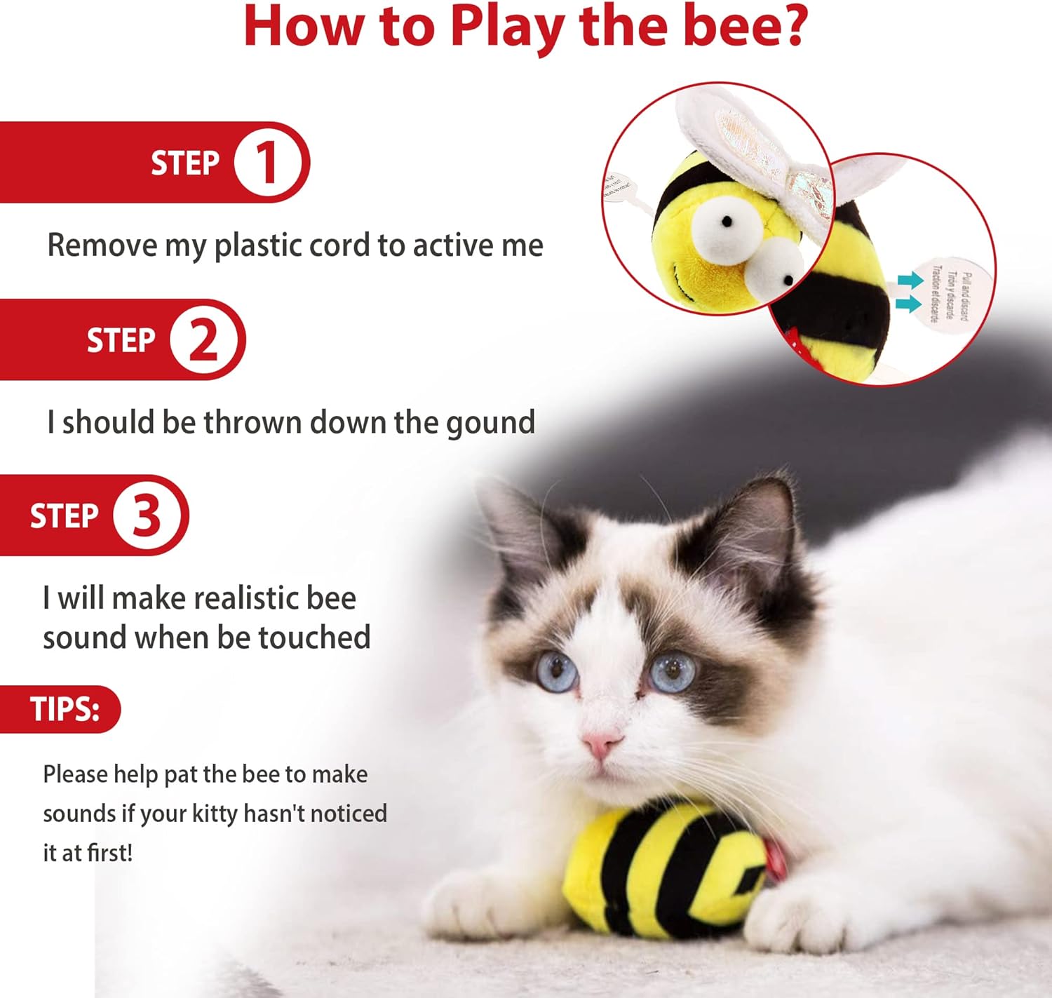 KFX-6058813 Interactive Squeaking Cat Toy in Bee Shape for Engaging Playtime and Boredom Relief