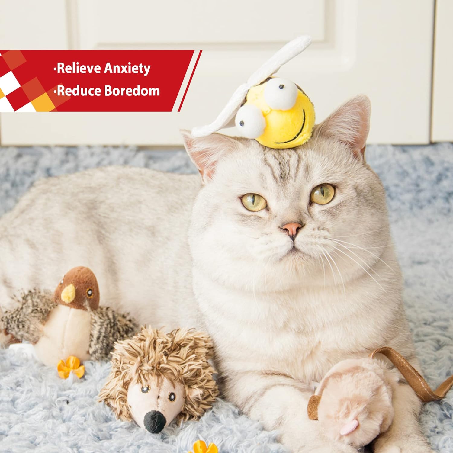 KFX-6058813 Interactive Squeaking Cat Toy in Bee Shape for Engaging Playtime and Boredom Relief