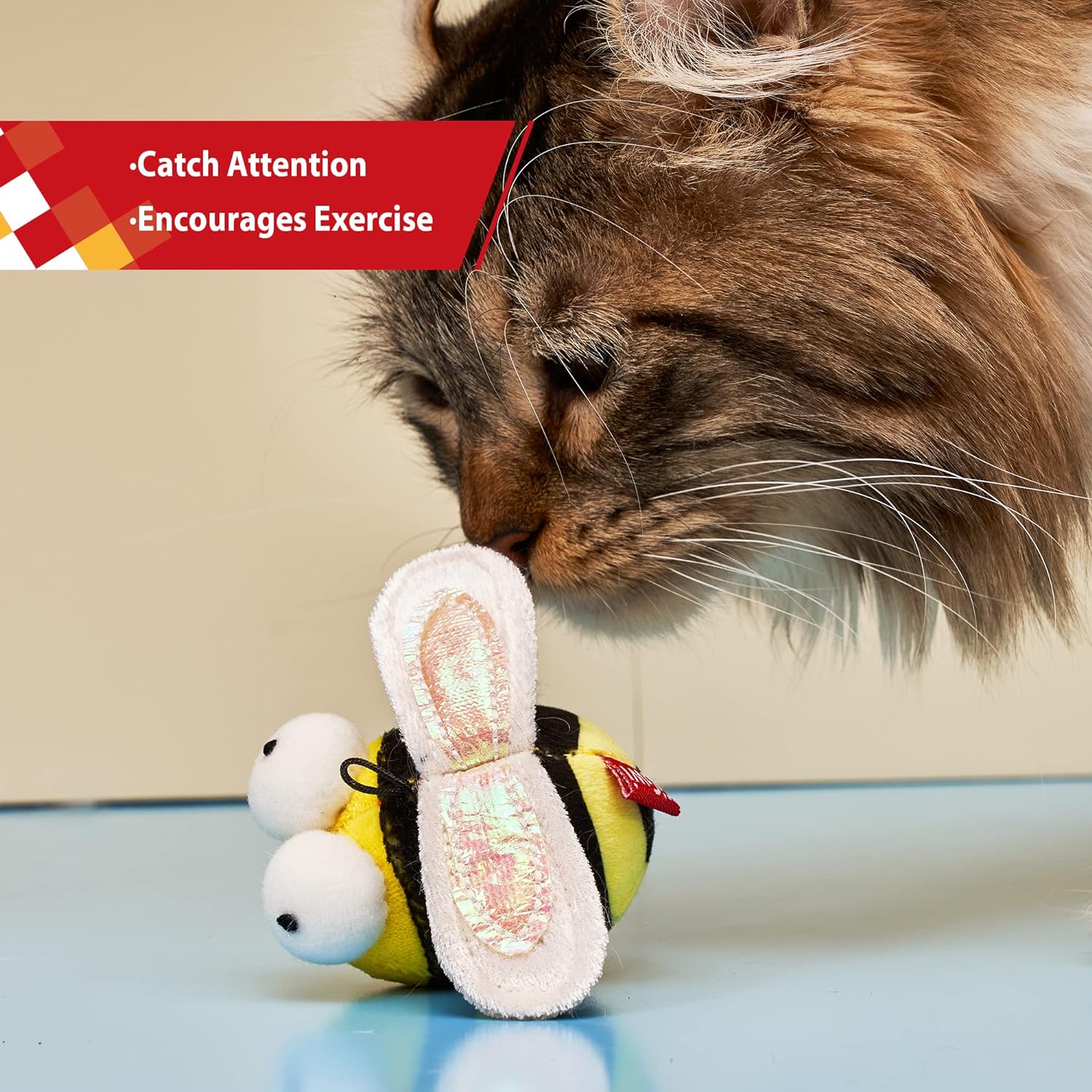 KFX-6058813 Interactive Squeaking Cat Toy in Bee Shape for Engaging Playtime and Boredom Relief