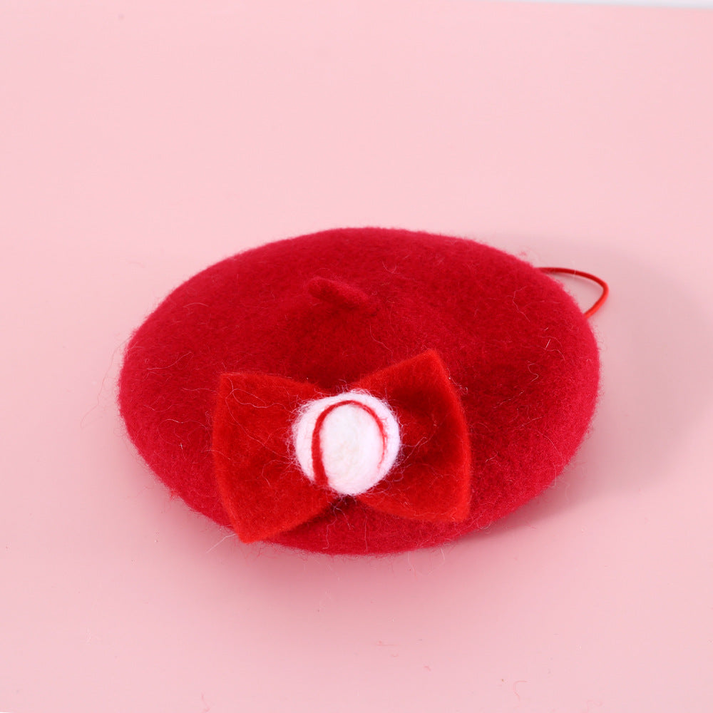 KFX-6059581 Wool Hat for Cats in Red Cherry or Pink Cherry - Winter Wear