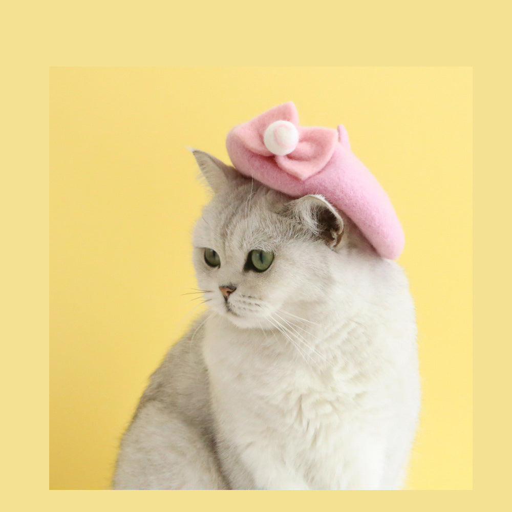 KFX-6059581 Wool Hat for Cats in Red Cherry or Pink Cherry - Winter Wear