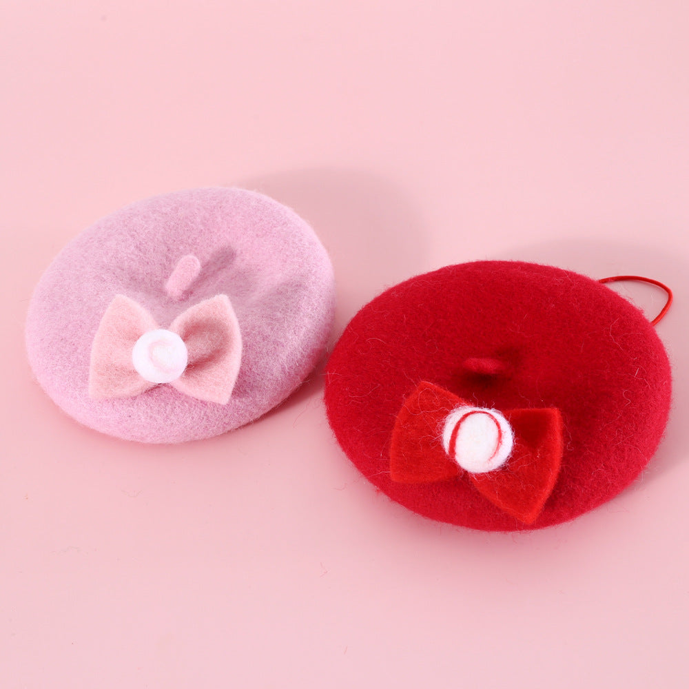 KFX-6059581 Wool Hat for Cats in Red Cherry or Pink Cherry - Winter Wear