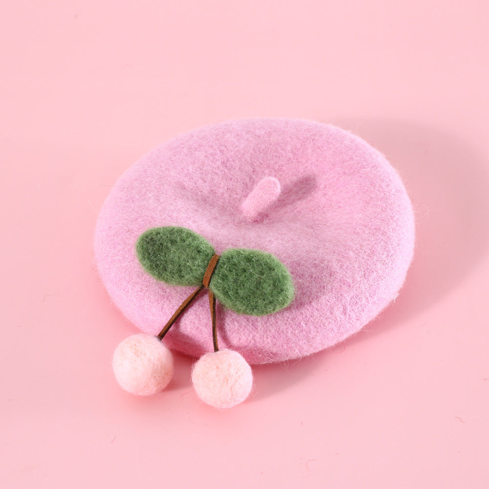 KFX-6059581 Wool Hat for Cats in Red Cherry or Pink Cherry - Winter Wear