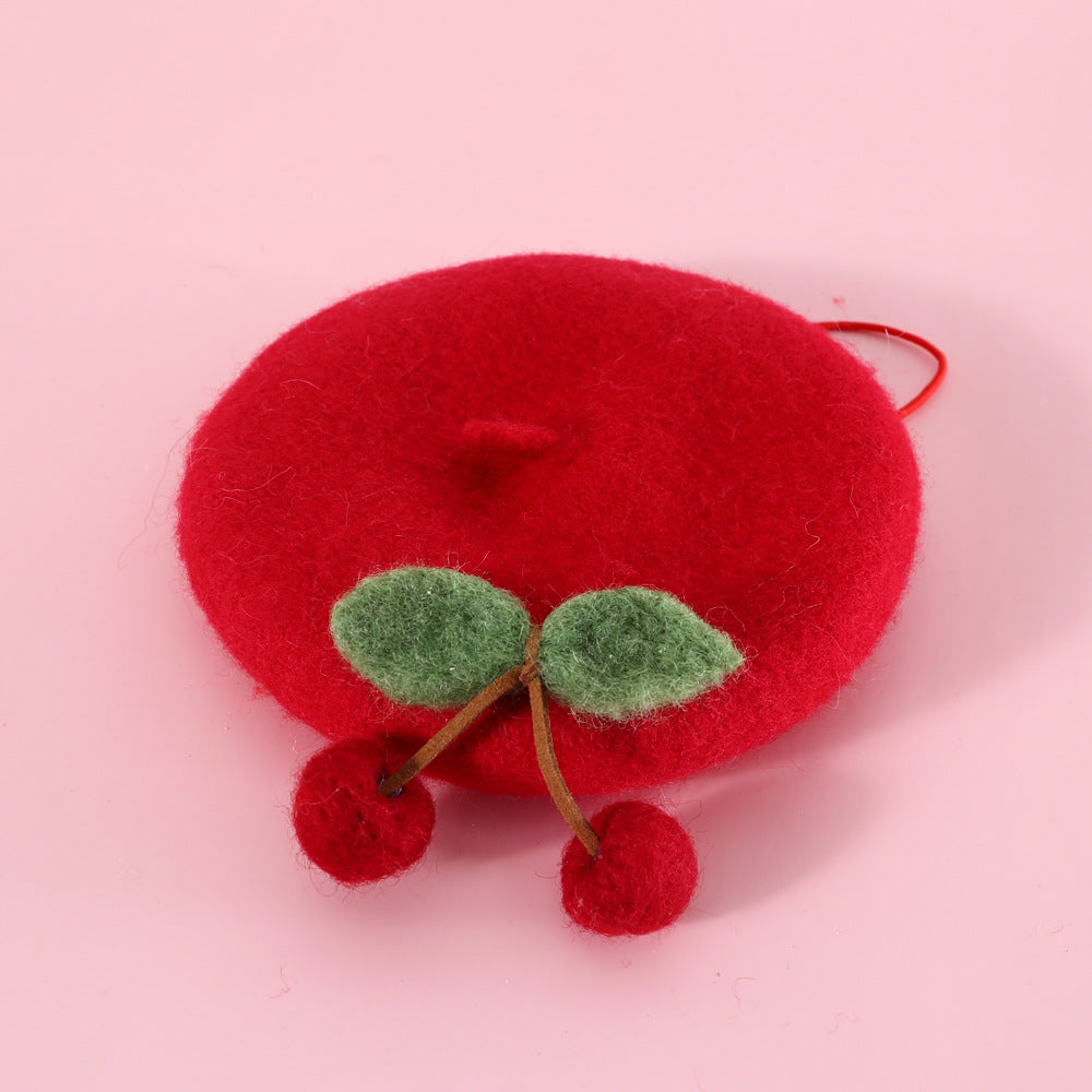 KFX-6059581 Wool Hat for Cats in Red Cherry or Pink Cherry - Winter Wear