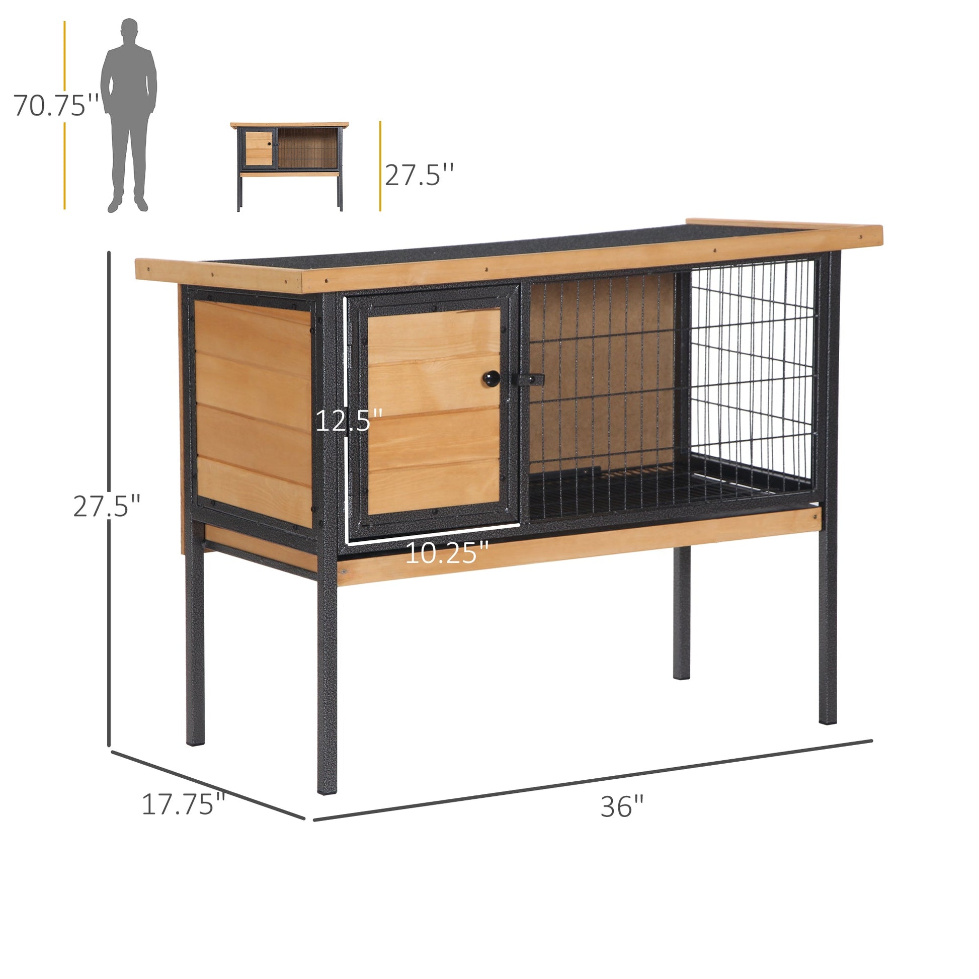 KFX-6060989 Elevated Rabbit Hutch Small Animal Habitat with Lockable Doors and Removable Tray