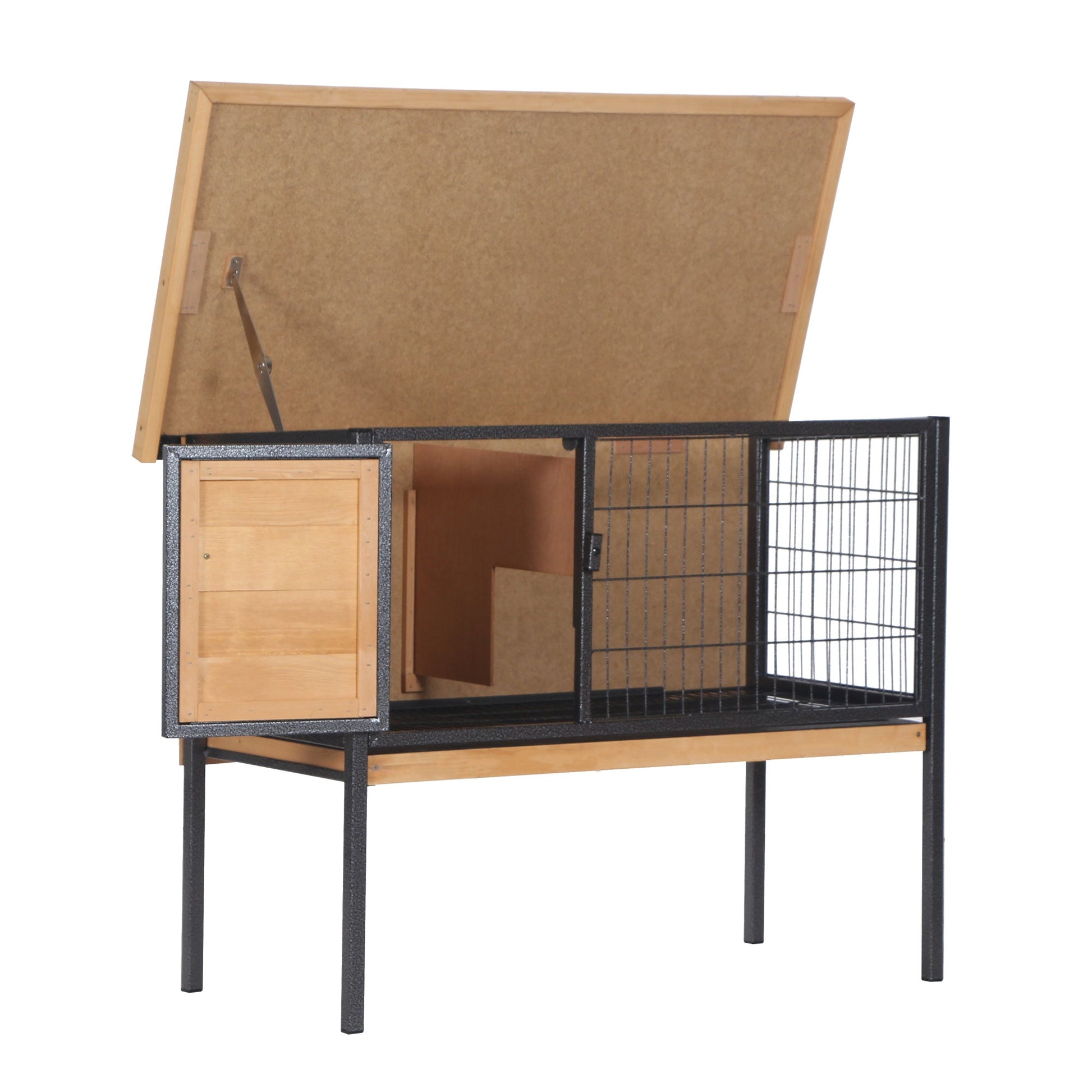 KFX-6060989 Elevated Rabbit Hutch Small Animal Habitat with Lockable Doors and Removable Tray