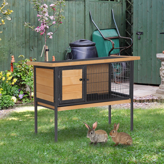 KFX-6060989 Elevated Rabbit Hutch Small Animal Habitat with Lockable Doors and Removable Tray
