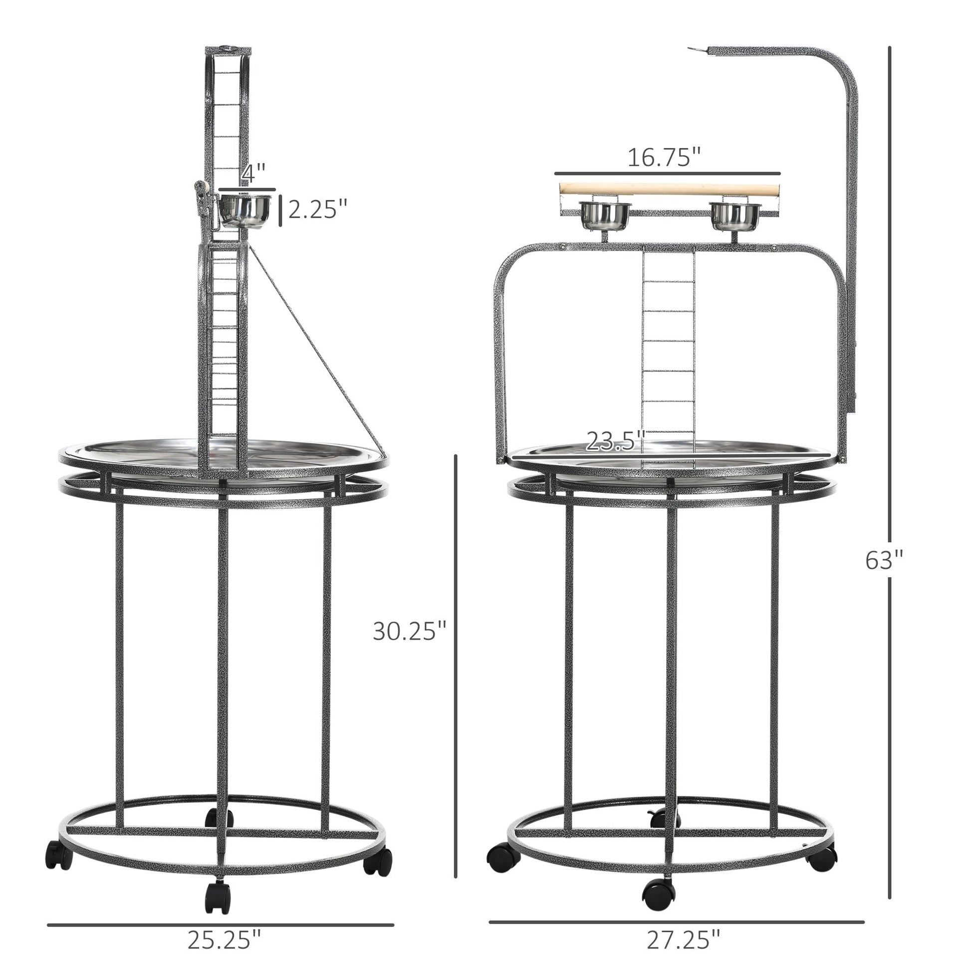 KFX-6064957 Large Bird Perch Stand with Toy Hook & 3 Ladders, Comfortable Wooden Perch for Parrots, Gray