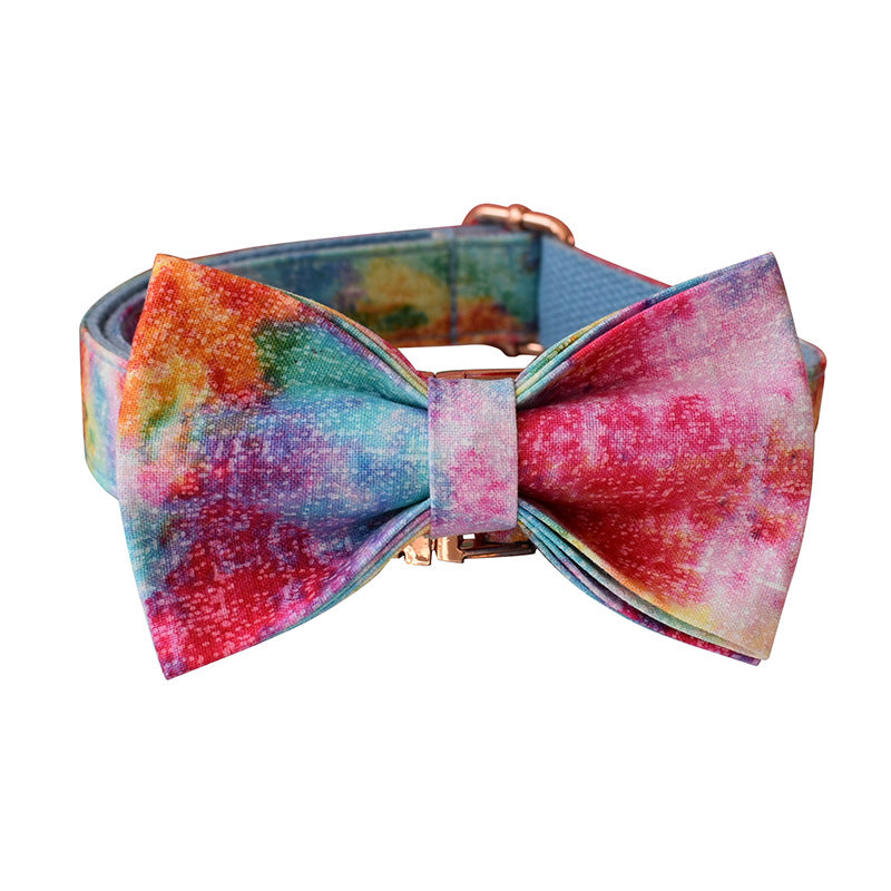 KFX-6065085 Blue and Rose Gold Buckle Dog Collar with Leash and Bow Set - Cotton Material, Sizes S to XL