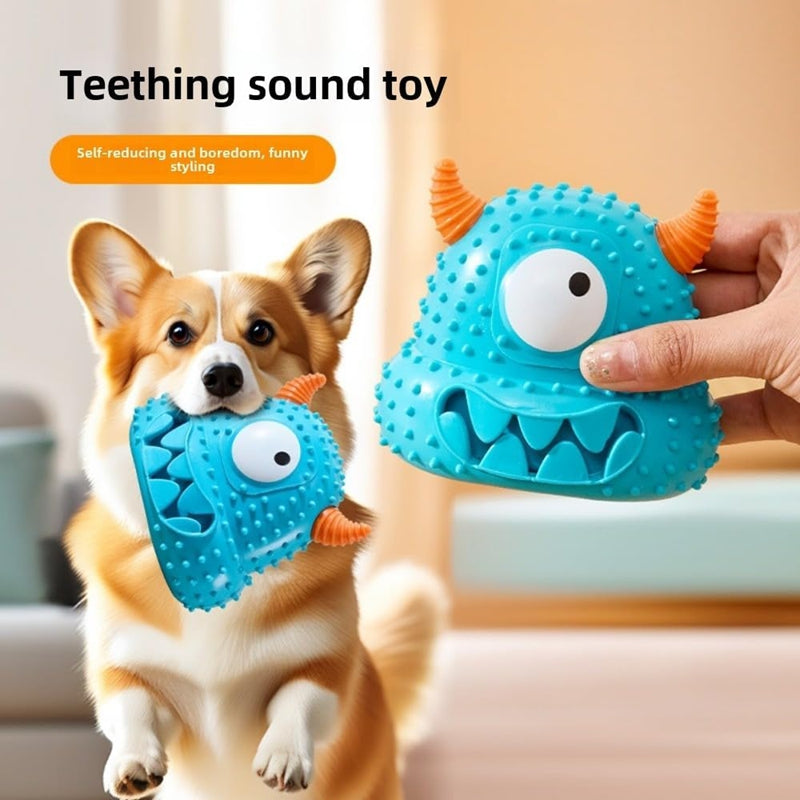 KFX-6065725 Interactive Little Monster Dog Toy - Bite-Resistant, Sound-Emitting, Snack Puzzle Game for Teeth Cleaning