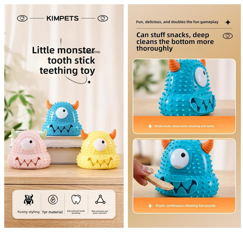 KFX-6065725 Interactive Little Monster Dog Toy - Bite-Resistant, Sound-Emitting, Snack Puzzle Game for Teeth Cleaning