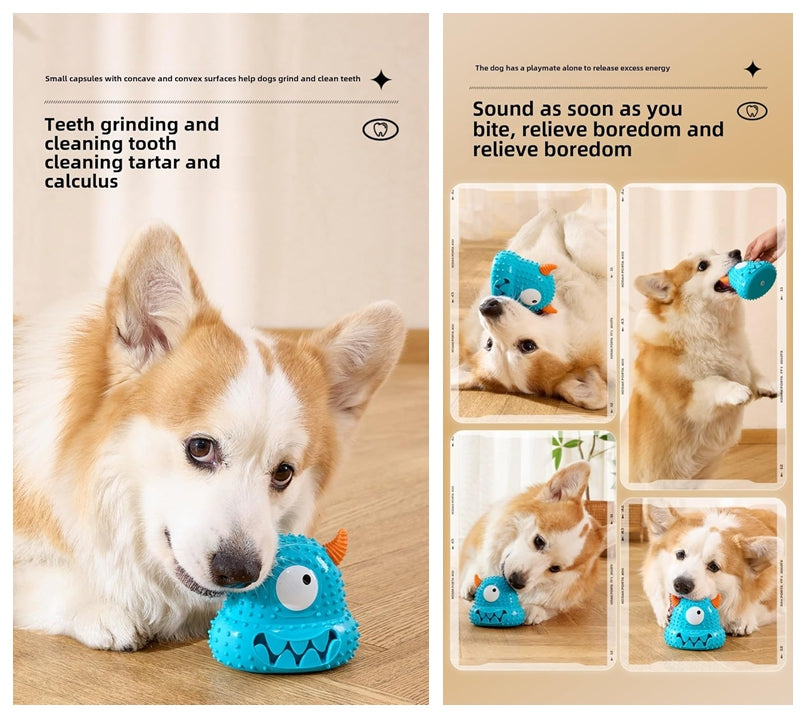 KFX-6065725 Interactive Little Monster Dog Toy - Bite-Resistant, Sound-Emitting, Snack Puzzle Game for Teeth Cleaning