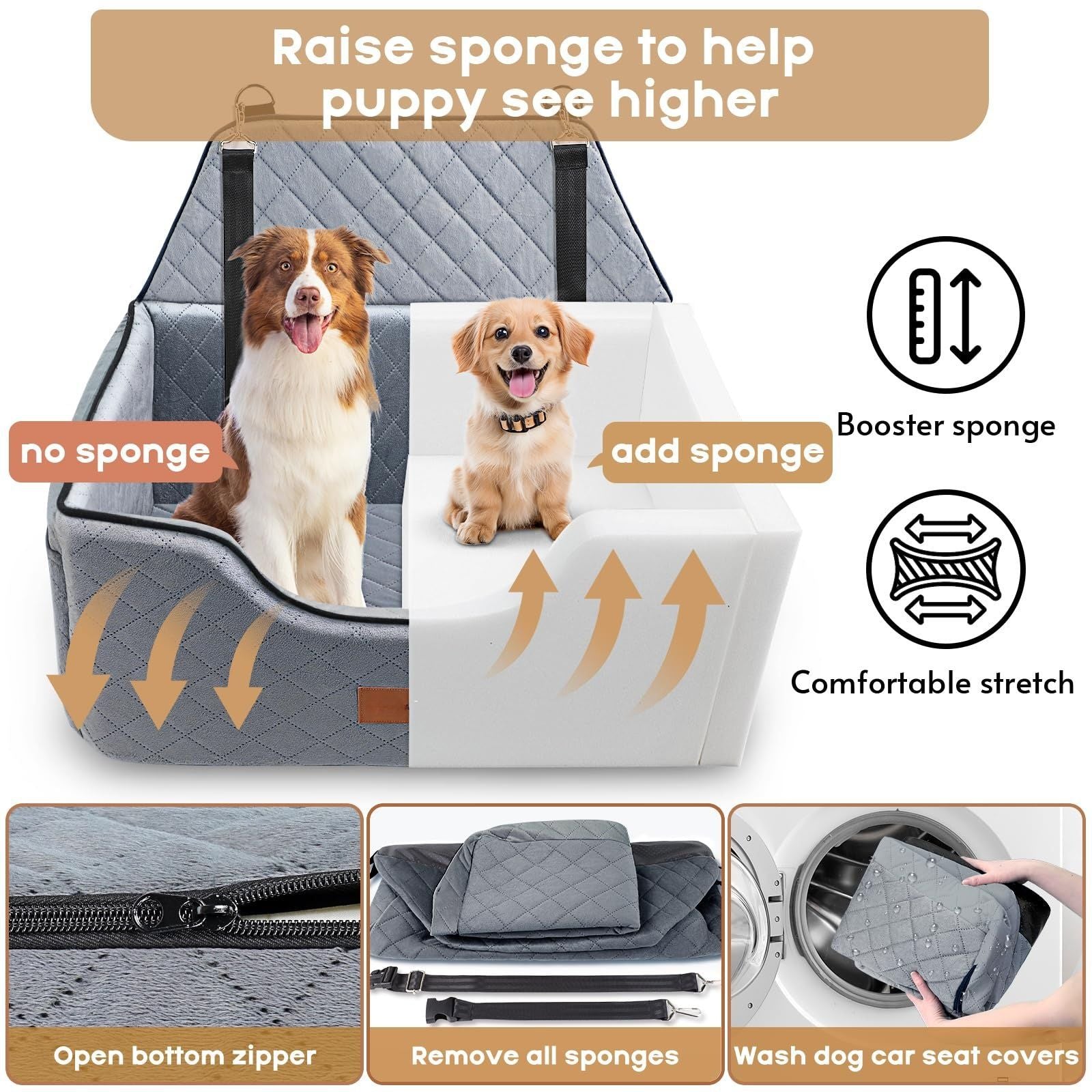 KFX-6067133 Breathable Pet Car Nest for Dogs – Gray and Beige, 70x50x30cm