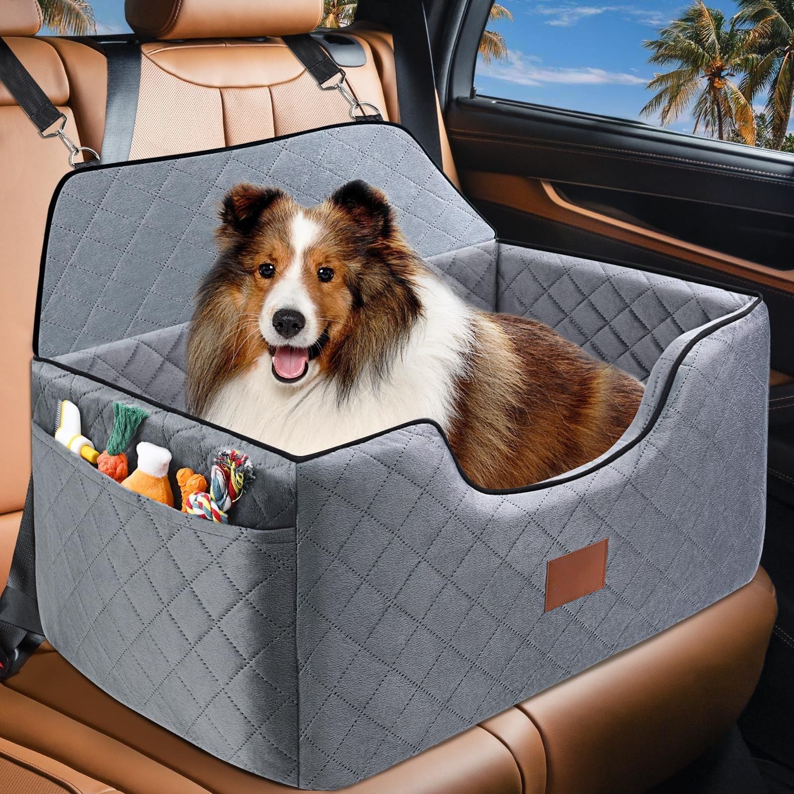 KFX-6067133 Breathable Pet Car Nest for Dogs – Gray and Beige, 70x50x30cm