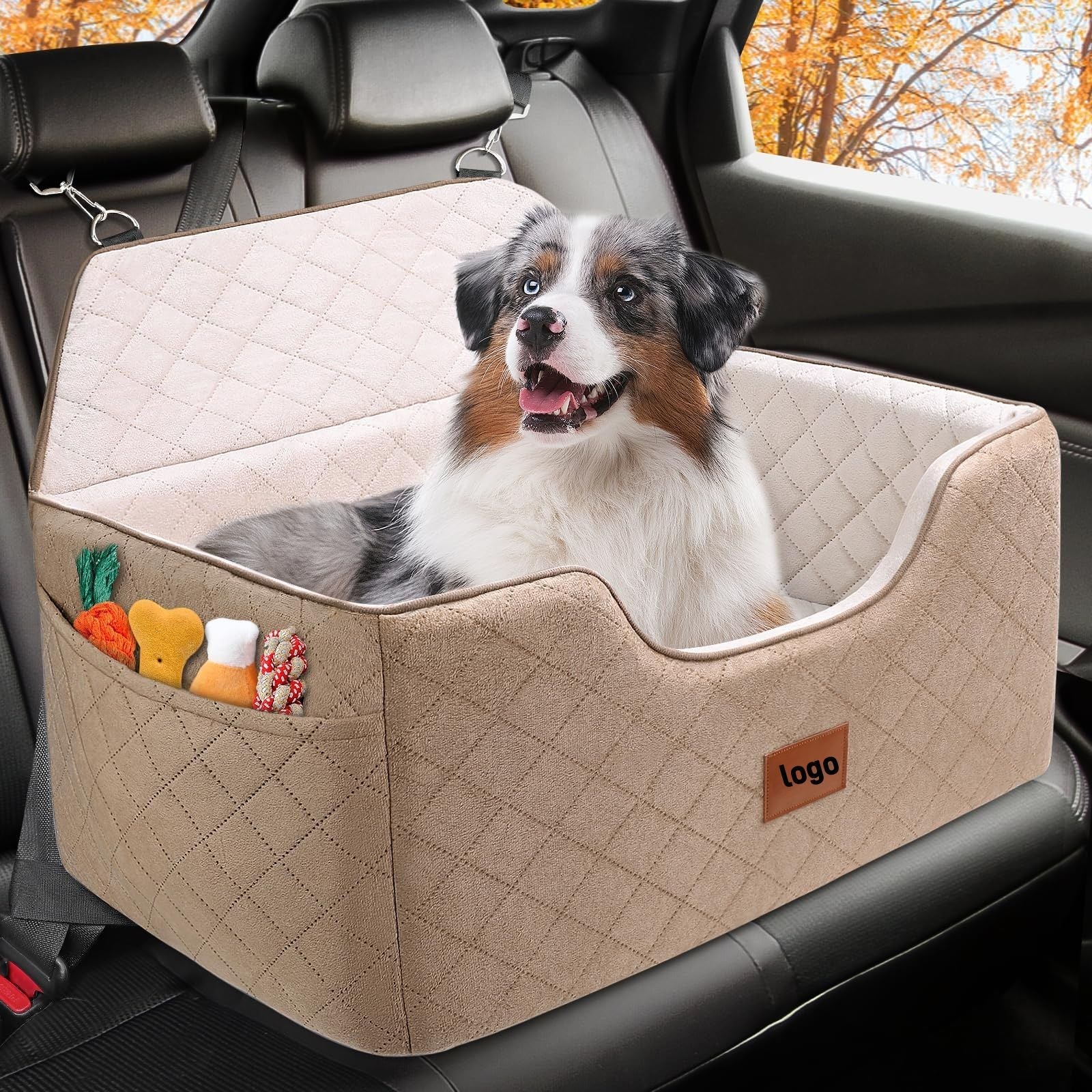 KFX-6067133 Breathable Pet Car Nest for Dogs – Gray and Beige, 70x50x30cm