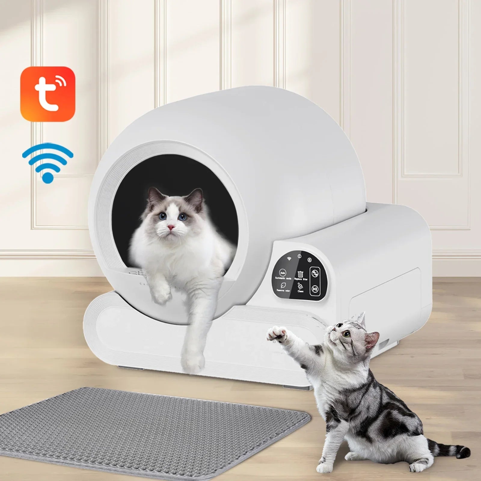 KFX-606867 Smart Semi-Automatic Electric Cat Litter Box with Odor Control and Easy Cleaning, 70L Capacity, App & Button Control