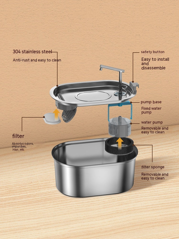 KFX-6068925 Stainless Steel Pet Water Feeder with Antibacterial Purification, 3.2L Capacity for Cats and Small to Medium Dogs