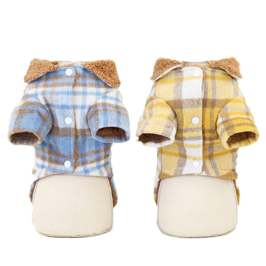 KFX-6069437 Cotton Plaid Two-Leg Coat for Pets in Blue and Yellow