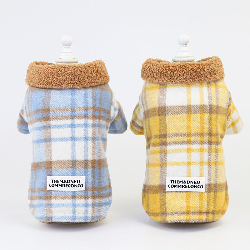 KFX-6069437 Cotton Plaid Two-Leg Coat for Pets in Blue and Yellow