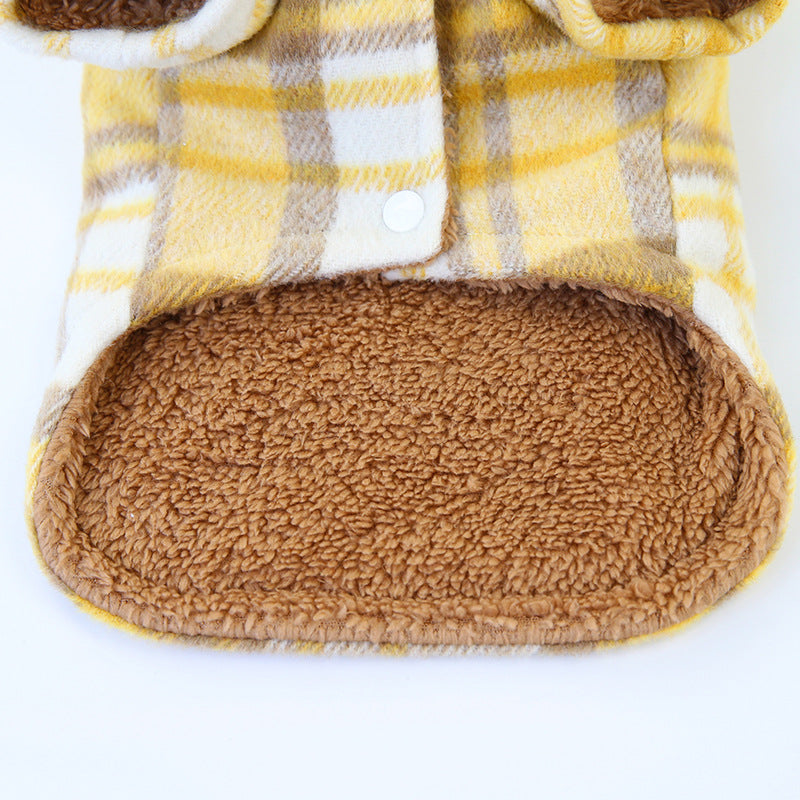 KFX-6069437 Cotton Plaid Two-Leg Coat for Pets in Blue and Yellow