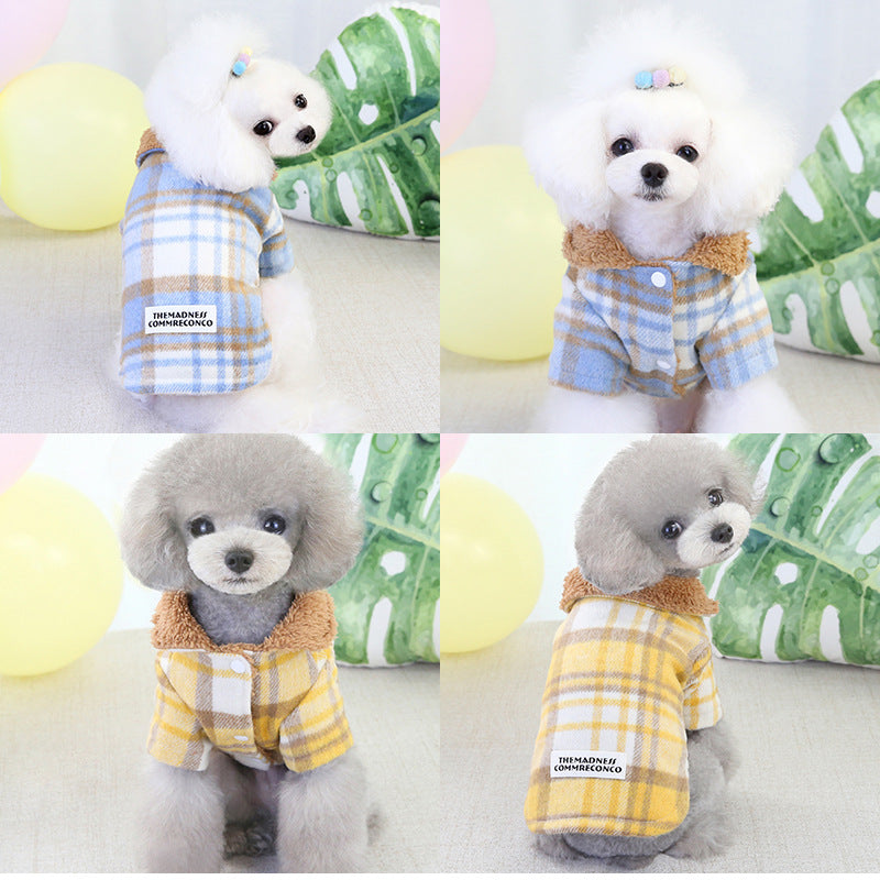 KFX-6069437 Cotton Plaid Two-Leg Coat for Pets in Blue and Yellow