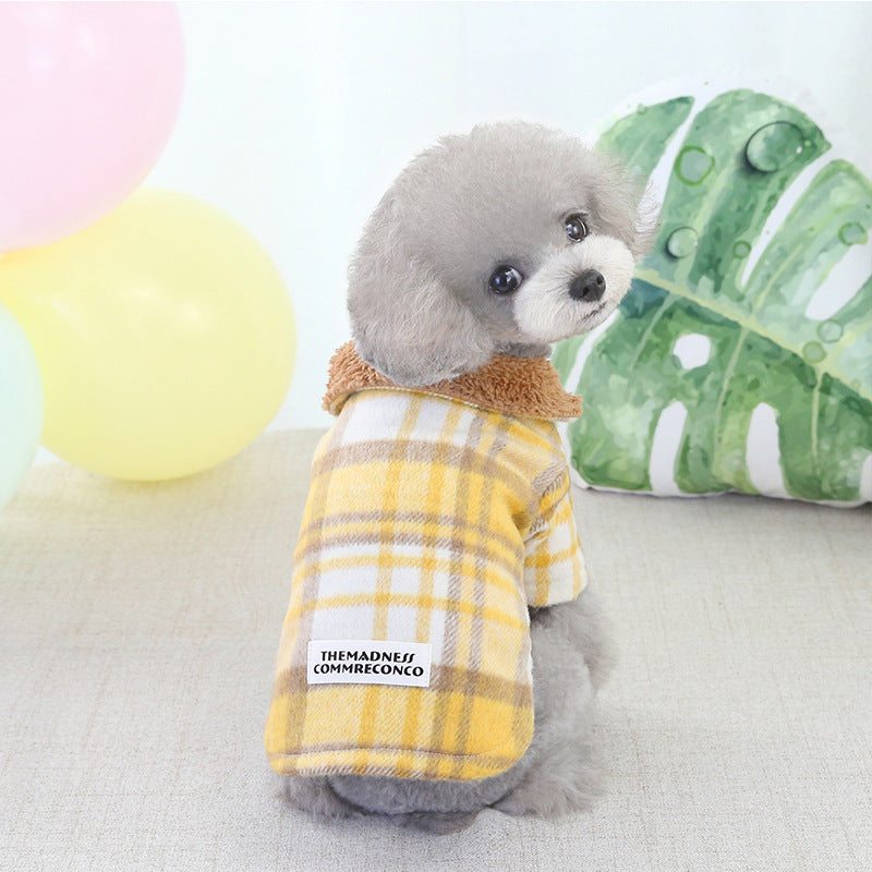 KFX-6069437 Cotton Plaid Two-Leg Coat for Pets in Blue and Yellow