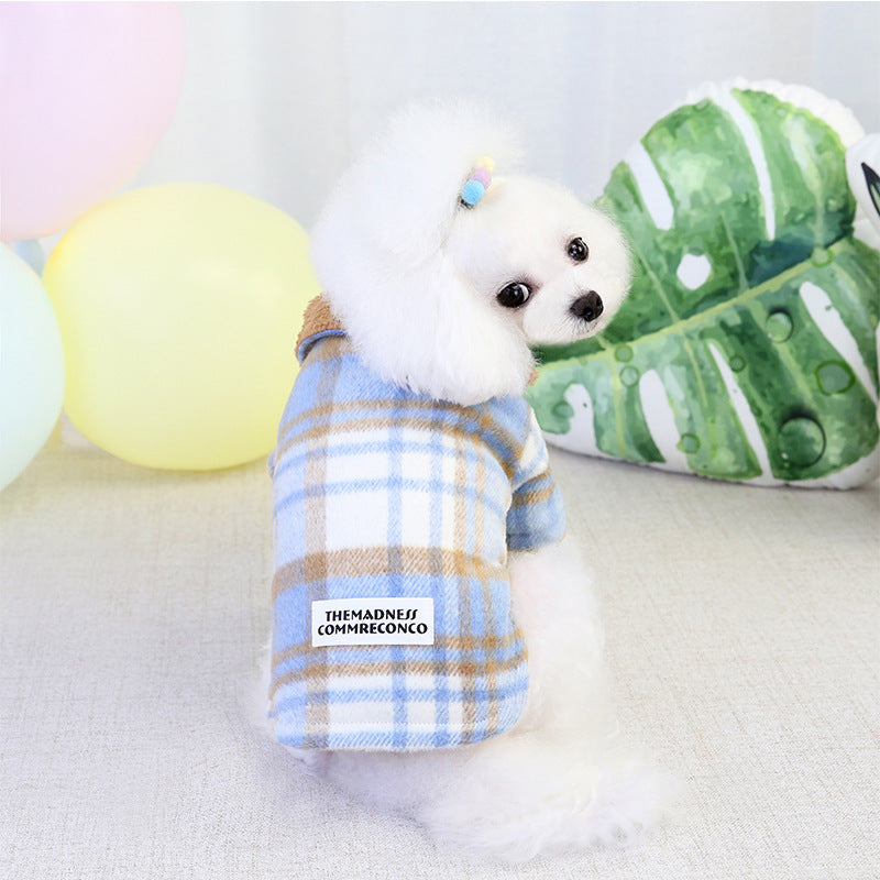 KFX-6069437 Cotton Plaid Two-Leg Coat for Pets in Blue and Yellow