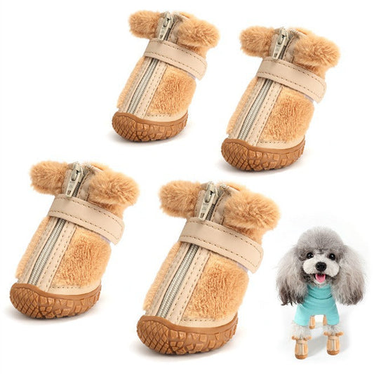 KFX-6069693 Winter Dog Booties with Ear Decoration - Anti-Slip Paw Protectors for Small Dogs