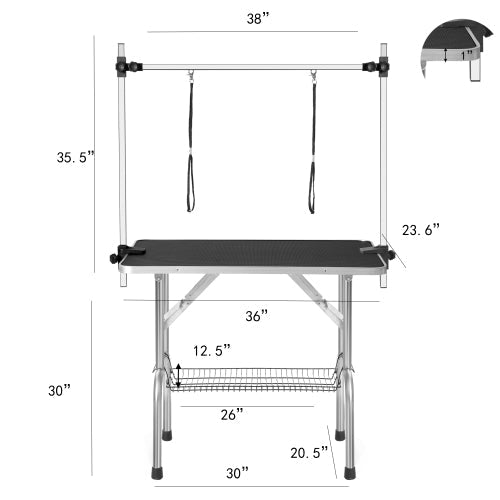 KFX-6070717 36 Inch Adjustable Portable Dog Grooming Table with Non-Slip Surface and Heavy-Duty Steel Frame